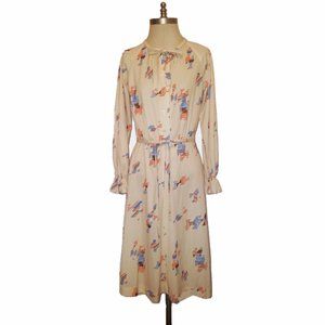 Vtg 70s Never Worn Yellow Geometric Print Dress 12